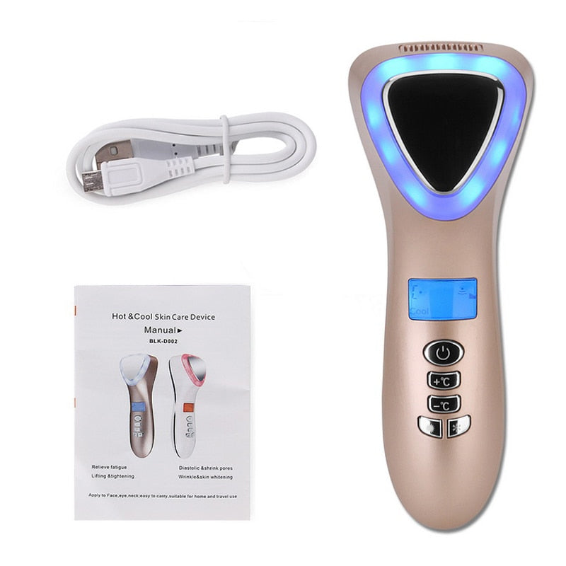 Ultrasonic Cryotherapy LED Hot Cold Hammer Facial Lifting Vibration Massager Face Body Spa Import Export Beauty Salon Machine