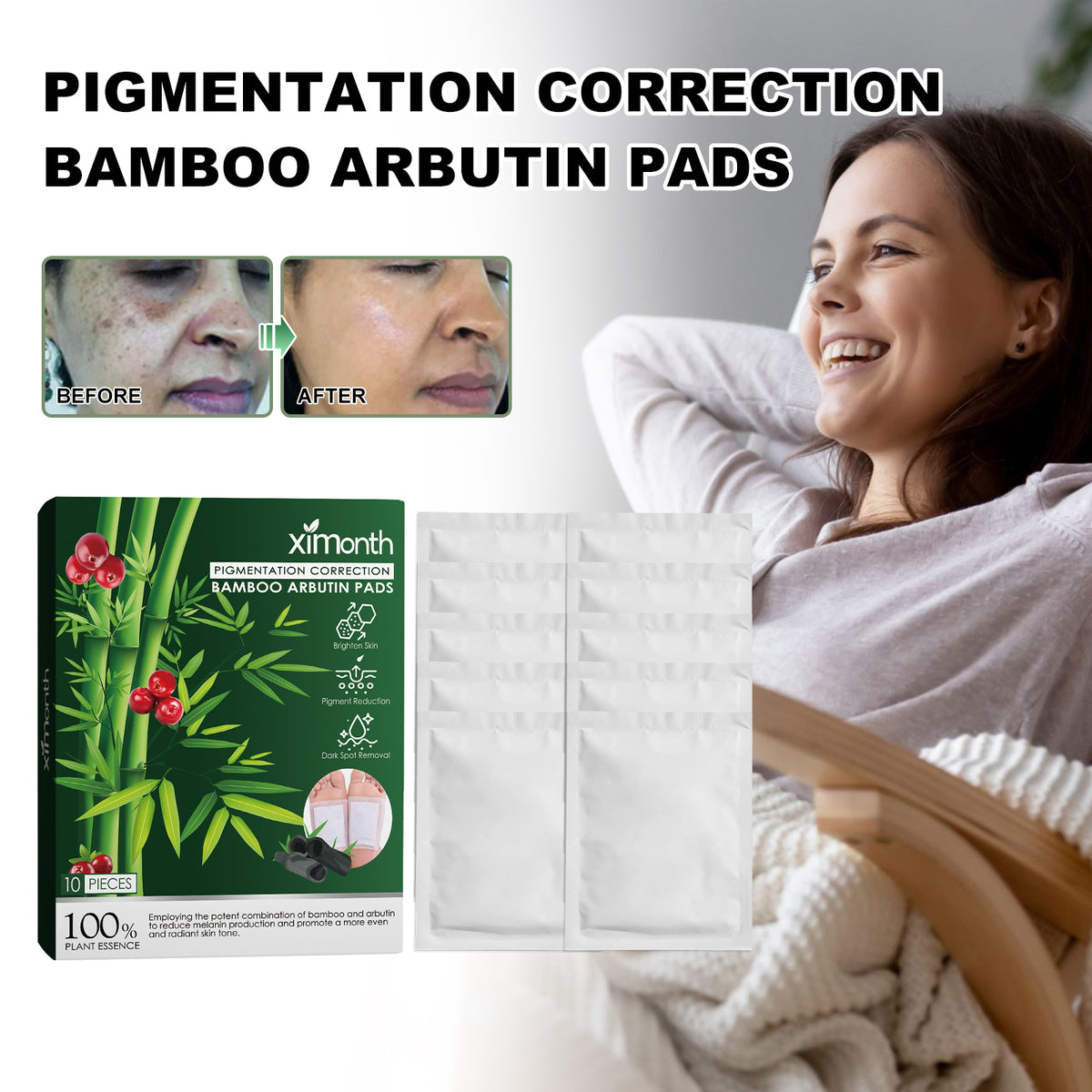 Pigmentation Correction Bamboo Arbutin Pads, Relieve Body Stress Improve Sleep Clean Skin Beauty Foot Patch